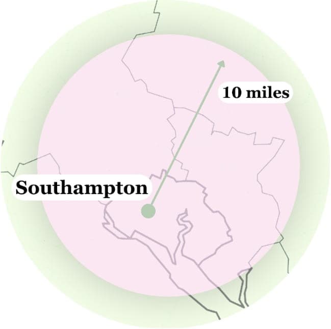 Service area map around Southampton